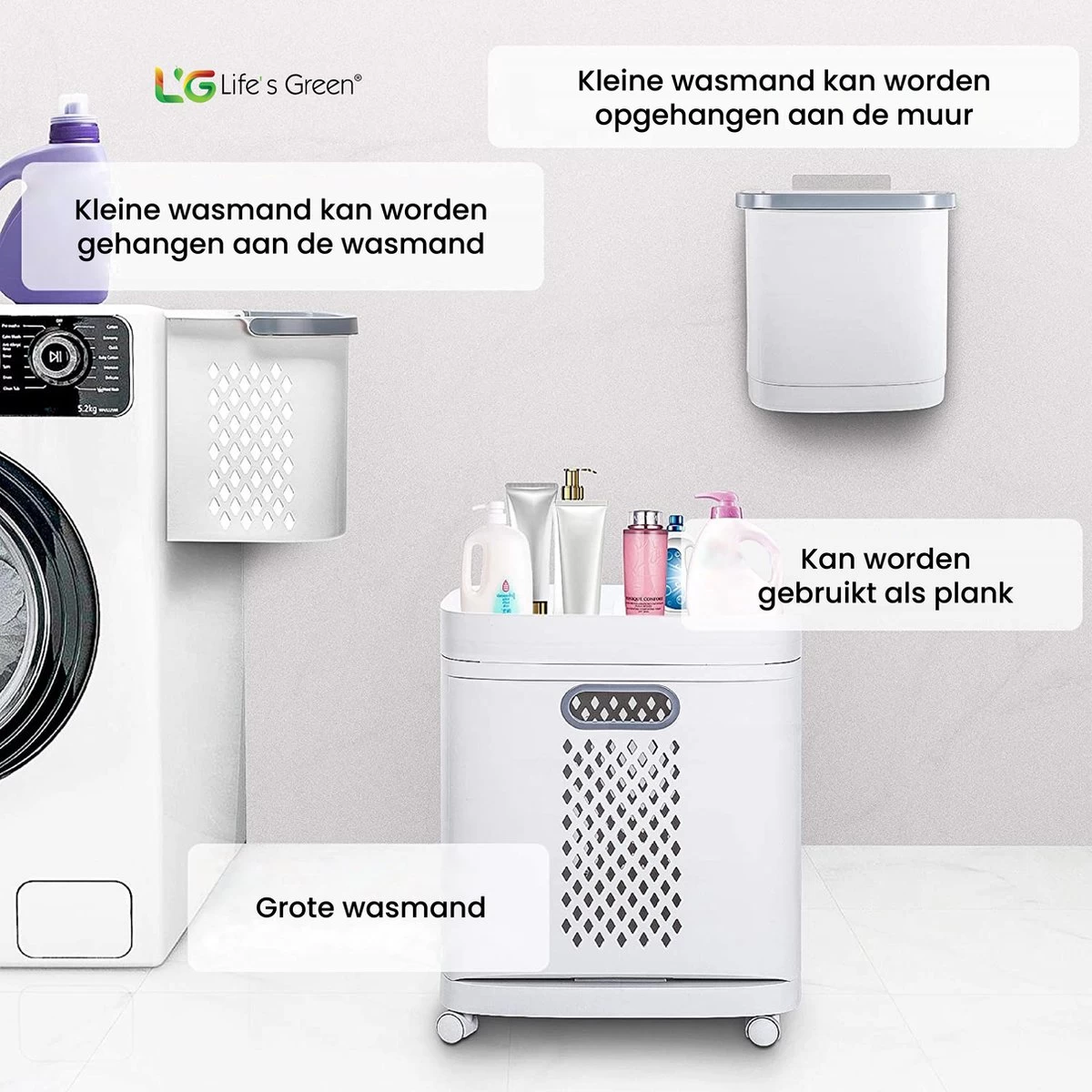 Life’s Green® - Wasmand - Wassorteerder - Wasmand 3 Vakken - Wit - Afbeelding 9