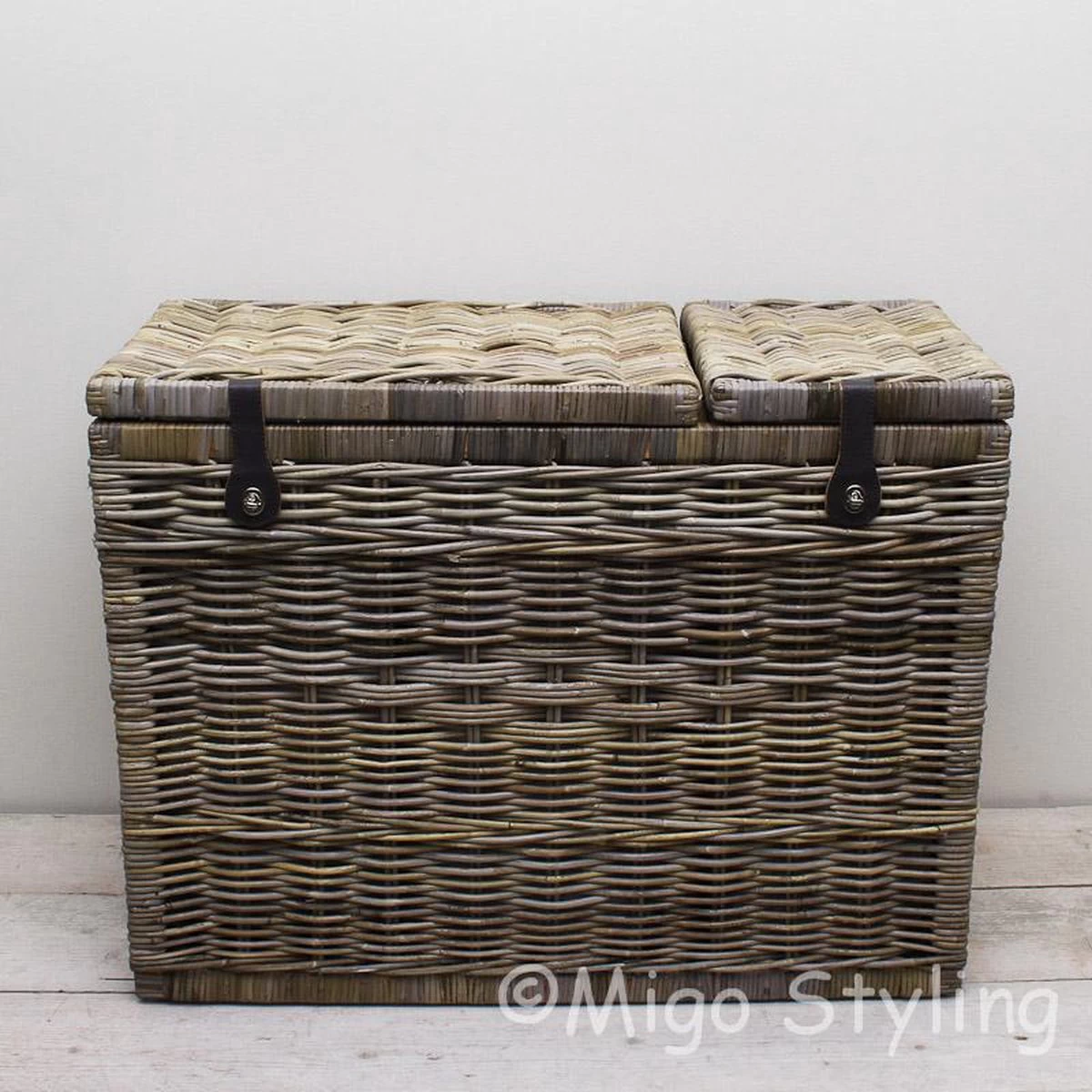 Migo Styling - Wasmand - 3 Vakken - Met Deksel - 85x40xH65 - Riet - Rotan - Trio - Afbeelding 3