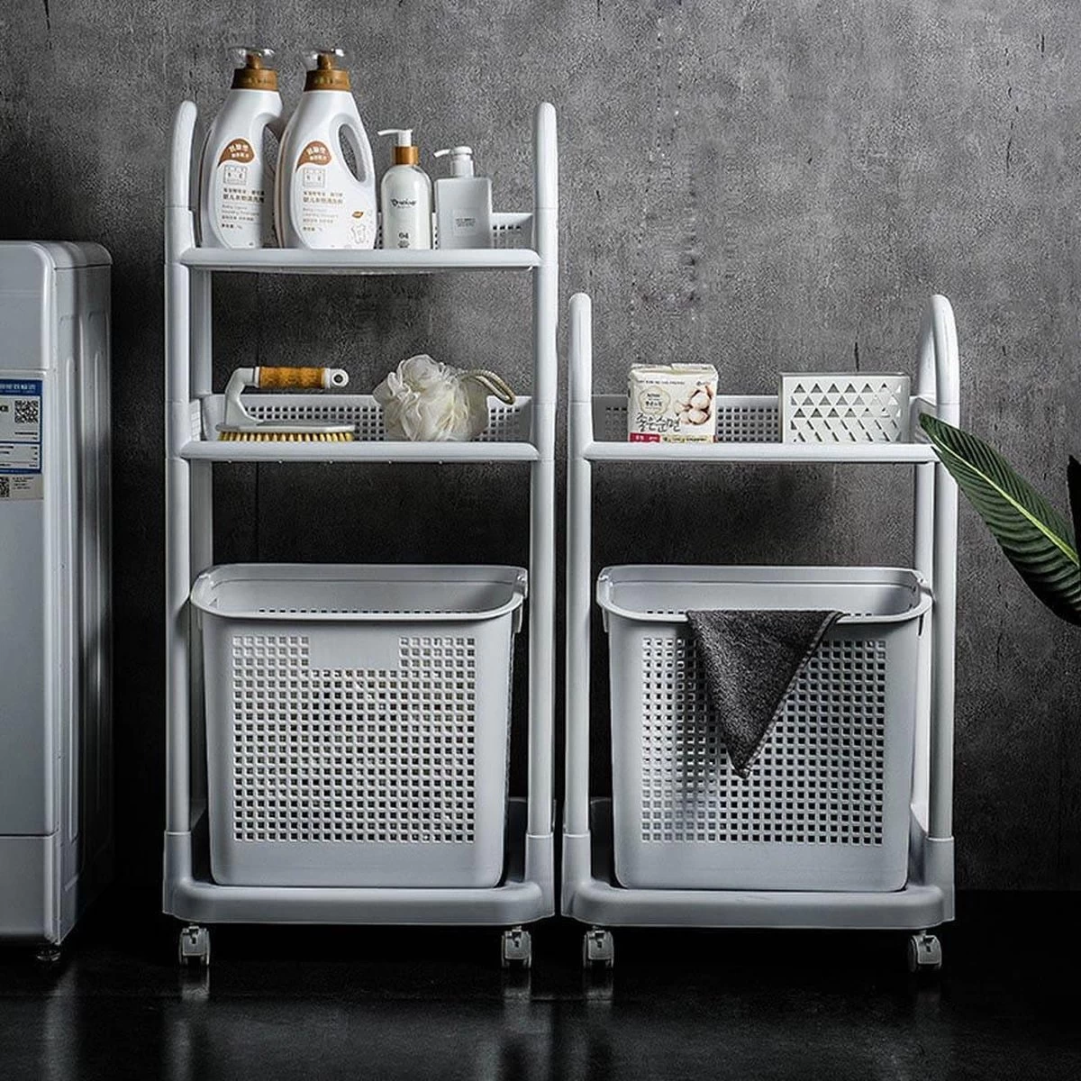 Wasmand Op Wielen - Badkamer Organizer - 3 Lagen - Afneembare Wasmand - Wit - Afbeelding 9