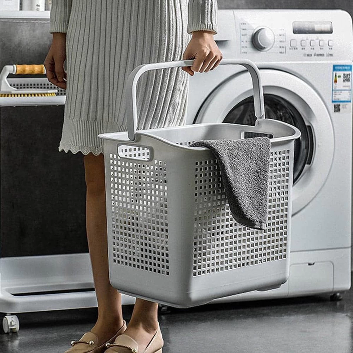 Wasmand Op Wielen - Badkamer Organizer - 3 Lagen - Afneembare Wasmand - Wit - Afbeelding 10