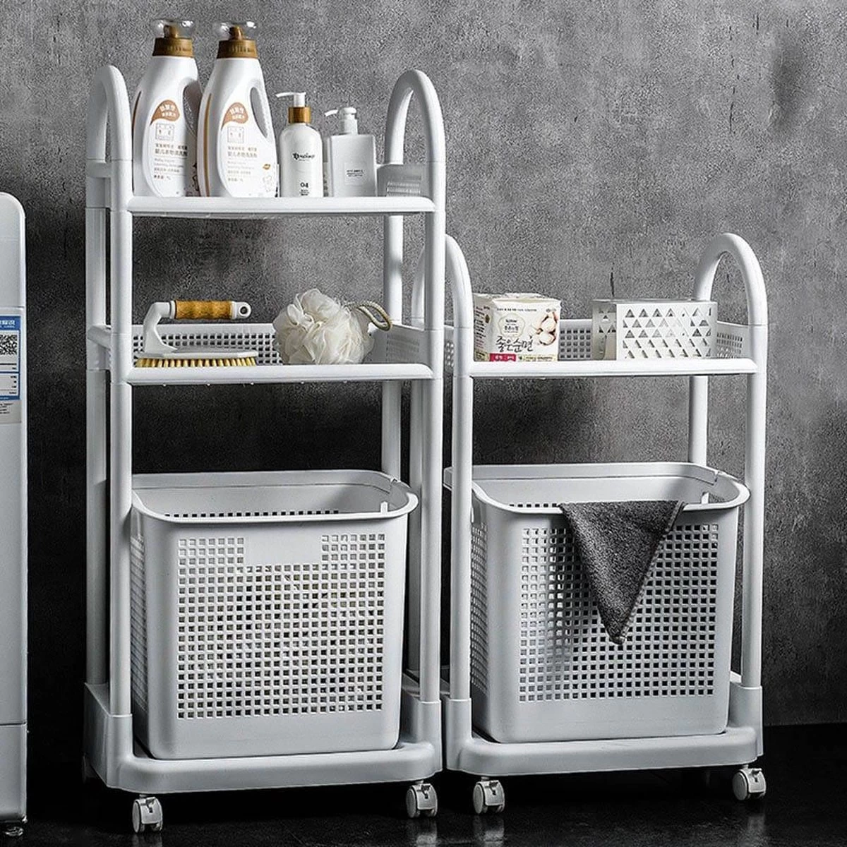 Wasmand Op Wielen - Badkamer Organizer - 3 Lagen - Afneembare Wasmand - Wit - Afbeelding 12