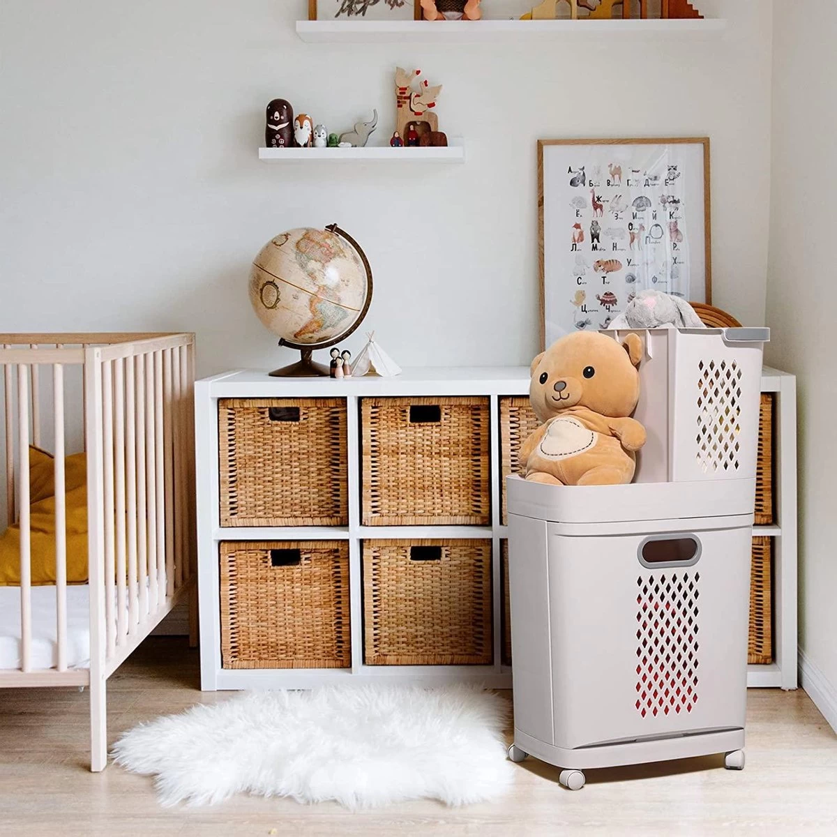 Sens Design Wasmanden Met Deksel - Wassorteerder 3 Vakken Op Wieltjes - Afbeelding 7