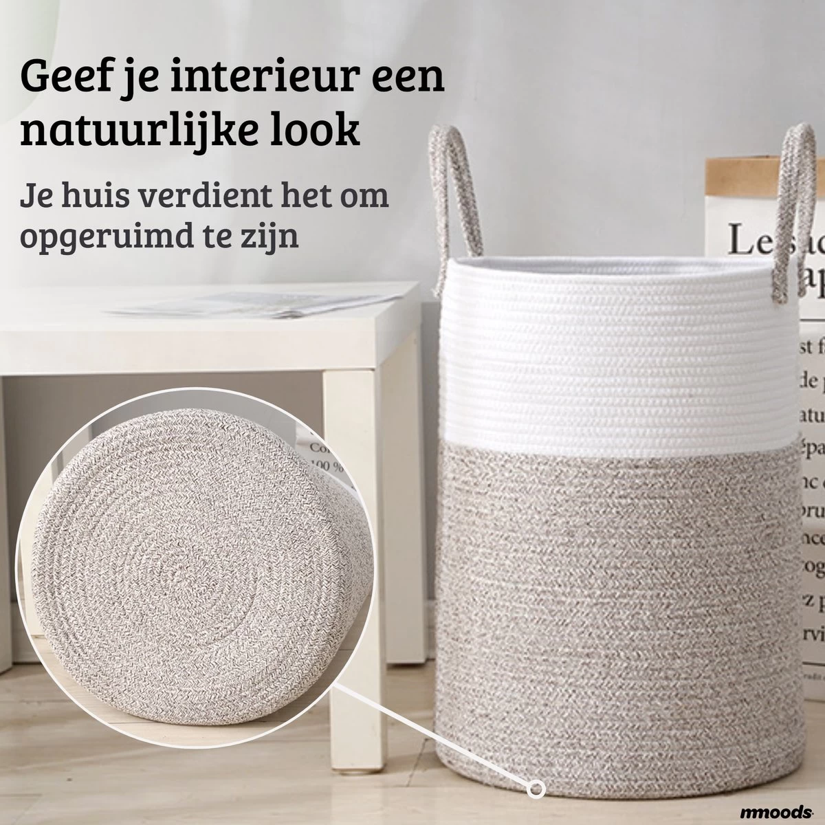 Mmoods Wasmand Katoen 72 Liter - Opbergmand Speelgoed - Wassorteerder Met Handvaten - Wasbox Badkamer - Mand Rond Badkamer Grijs - Image 5