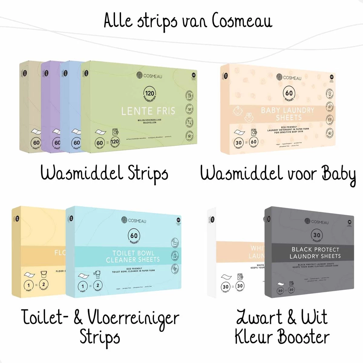 Cosmeau Wasstrips 60 Wasbeurten Zeebries Wasmiddel Wasvellen Wasdoekjes Detergent Sheets Eco Laundry Strips - Plasticvrij Biologisch Eco - Afbeelding 14