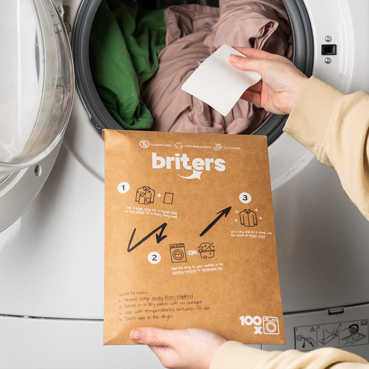 Briters Wasmiddelstrips - 100 Wasbeurten - Ecologisch Wasmiddel - 100% Plasticvrij - Fresh Linen - Wasstrips - Afbeelding 4