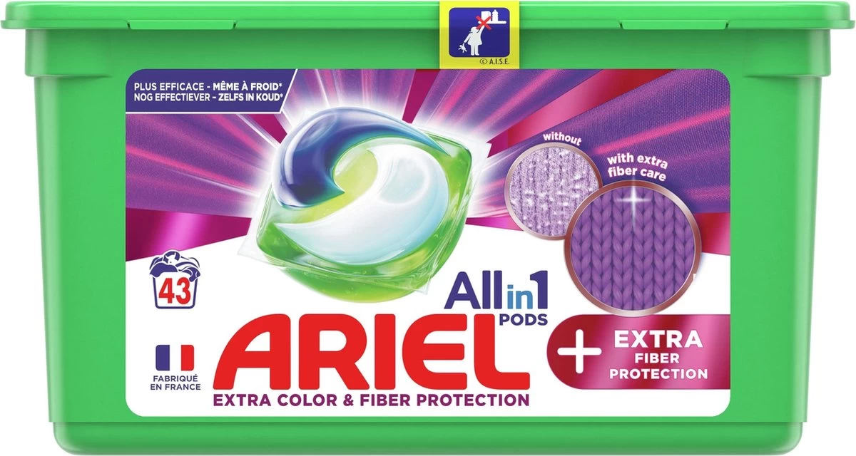 Ariel All In 1 Wasmiddel Pods +Vezelbescherming - 3x43 Wasbeurten - Voordeelverpakking - Afbeelding 2