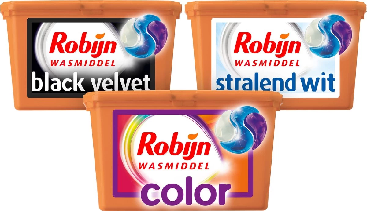 Robijn Color Black Velvet En Stralend Wit 3-in-1 Wascapsules Pakket - 3 X 15 Wasbeurten - Voordeelverpakking