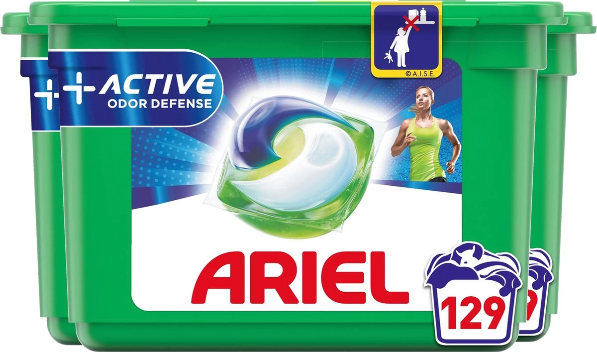Ariel All In 1 Wasmiddel Pods + Actieve Geurbestrijding - 3x43 Wasbeurten - Voordeelverpakking