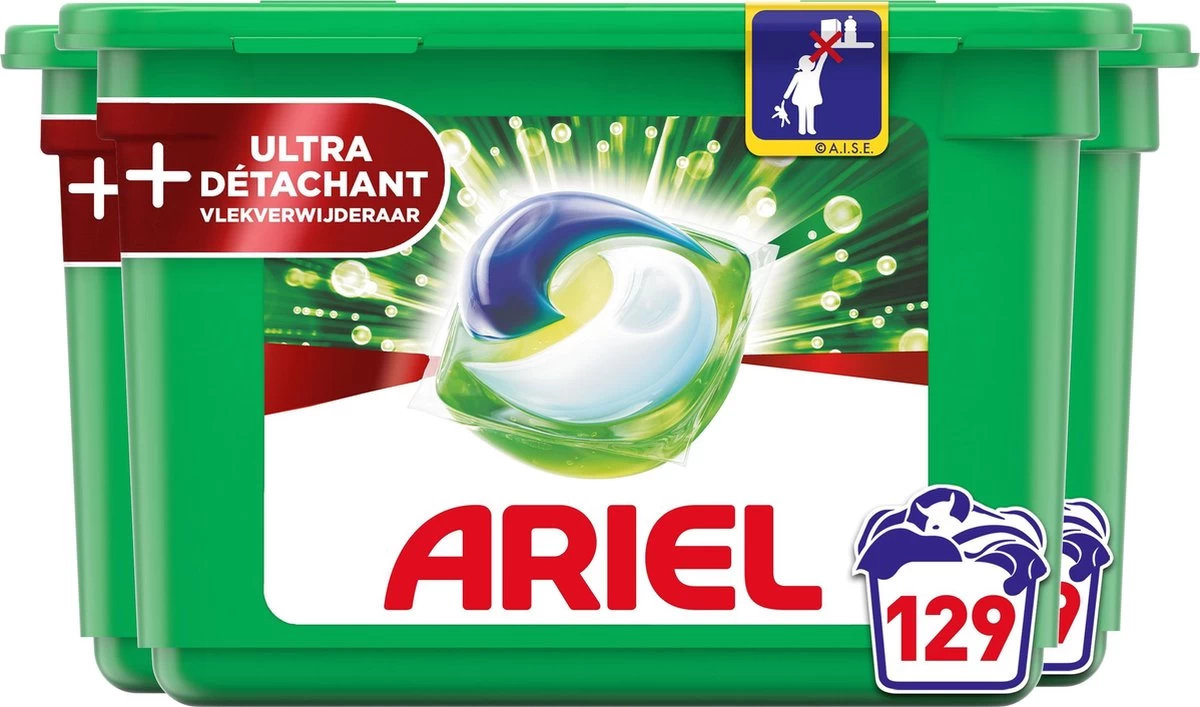 Ariel All In 1 Wasmiddel Pods + Ultra Vlekverwijderaar - 3x43 Wasbeurten - Voordeelverpakking