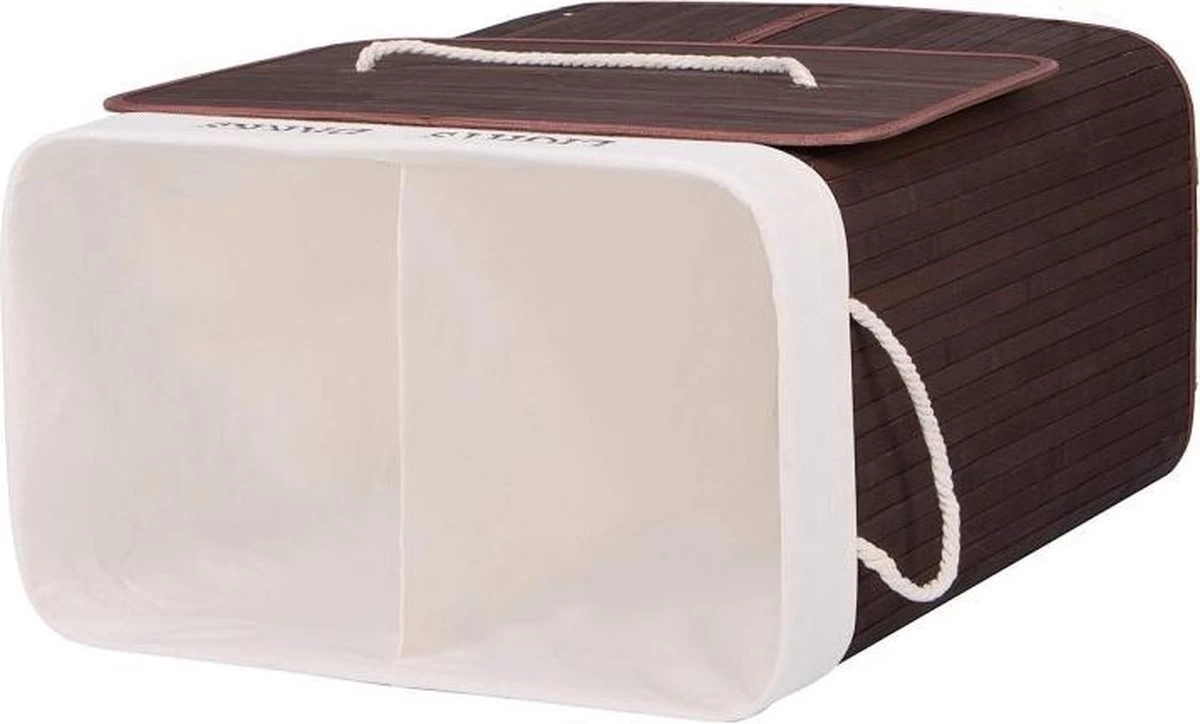 Springos Dubbele Wasmand | 2 Vakken Met Deksel | Opvouwbaar | 100 Liter | Met Uitneembare Waszak | Wasmand | Bruin - Afbeelding 2