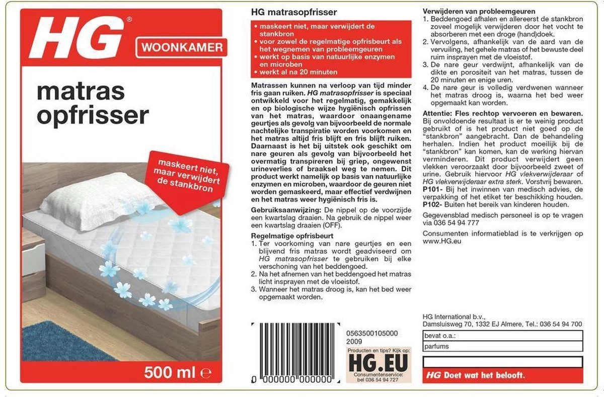 HG Matrasopfrisser - 500ml - Maskeert Niet, Maar Neemt De Bron Weg - Geeft Snel Een Fris Matras - Image 2