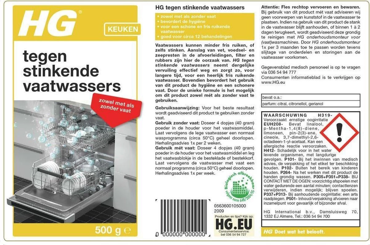 HG Tegen Stinkende Vaatwassers - 500gr - Voor Een Schone En Fris Ruikende Vaatwasser - Voor 12 Behandelingen - Image 2