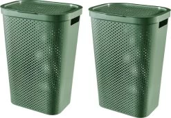 Curver Infinity Recycled Wasmand Met Deksel - 60L - 2 Stuks - Groen