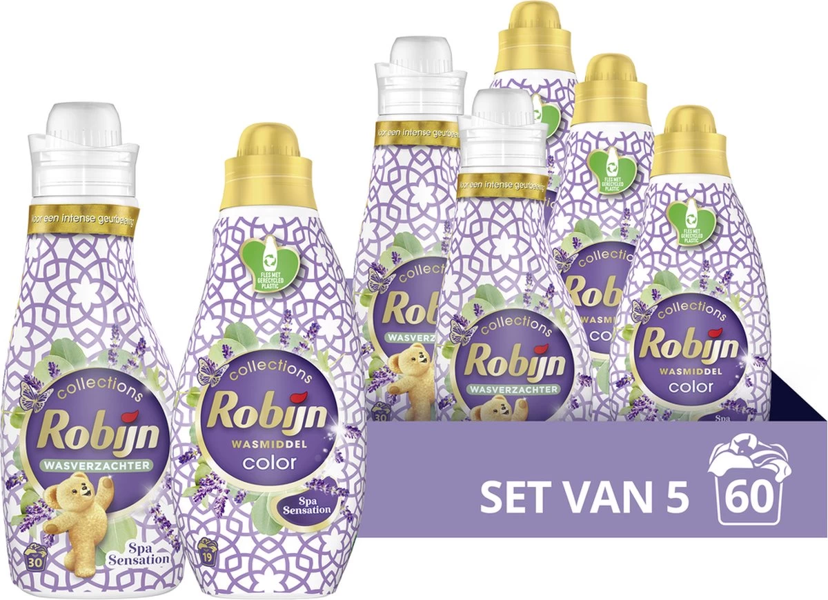 Robijn Perfect Match Spa Sensation Wasmiddel En Wasverzachter Pakket - 5 Stuks - Voordeelverpaking