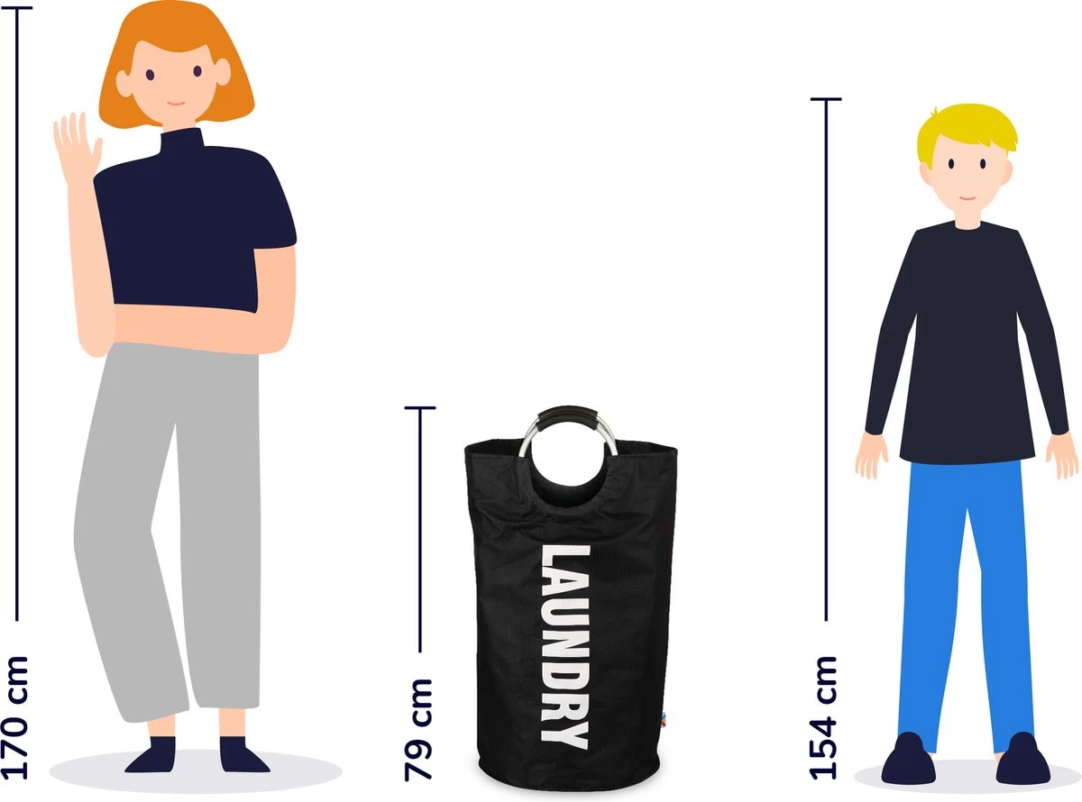 Wonair Wasmand – Waszak – Wassorteerder - Opvouwbaar – Zwart – 115L - Afbeelding 2