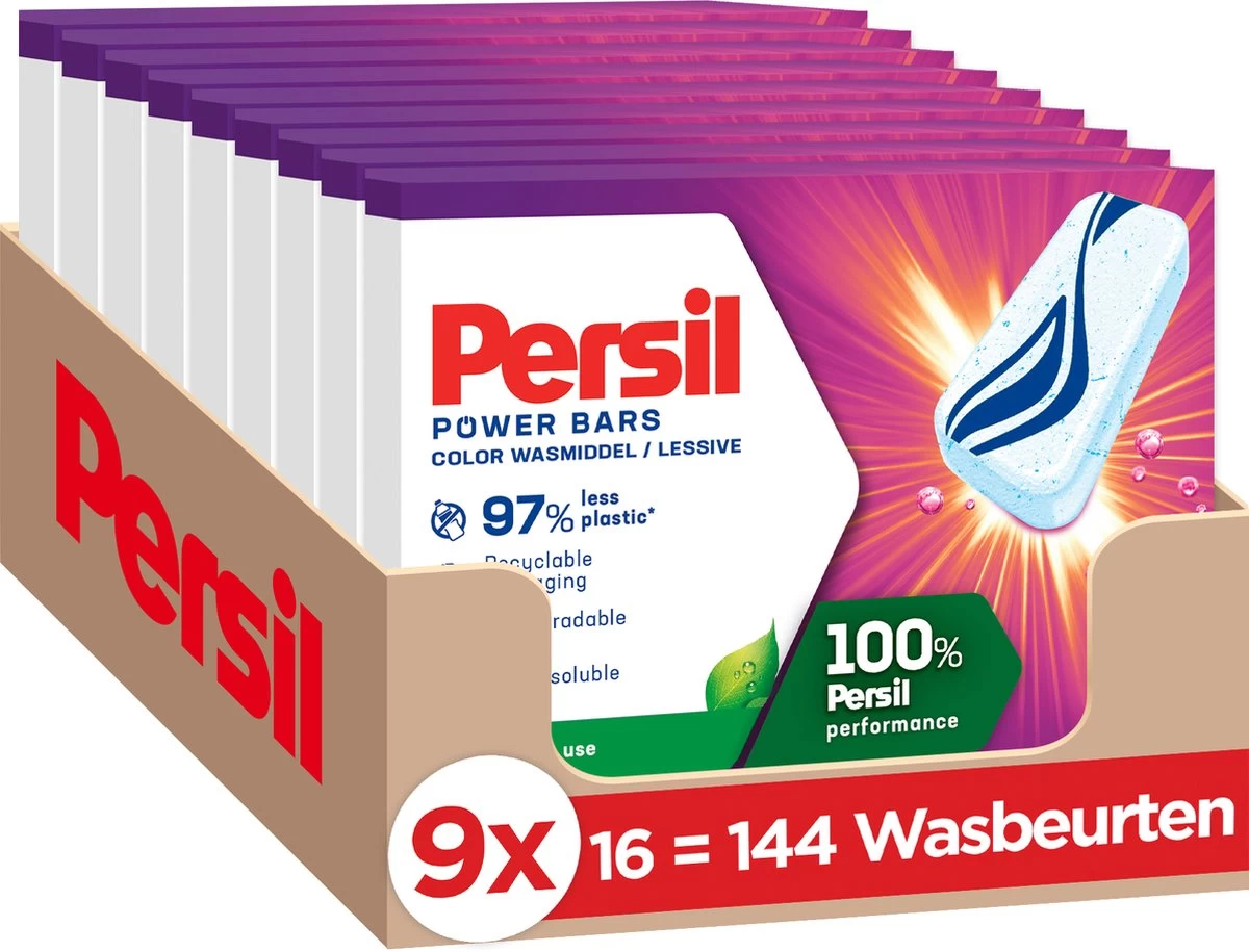 PersilĀ® Persil Power Bars Kleur Wasmiddel - Voordeelverpakking - 9 X 16 Wasbeurten