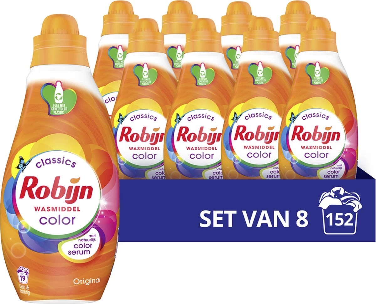Robijn Klein & Krachtig Color Vloeibaar Wasmiddel - 152 Wasbeurten - Voordeelverpakking
