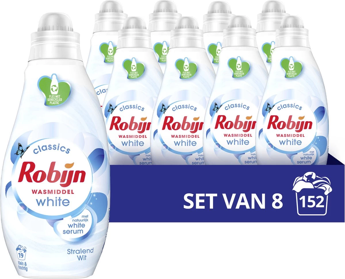 Robijn Klein & Krachtig Stralend Wit Vloeibaar Wasmiddel - 8 X 19 Wasbeurten - Voordeelverpakking