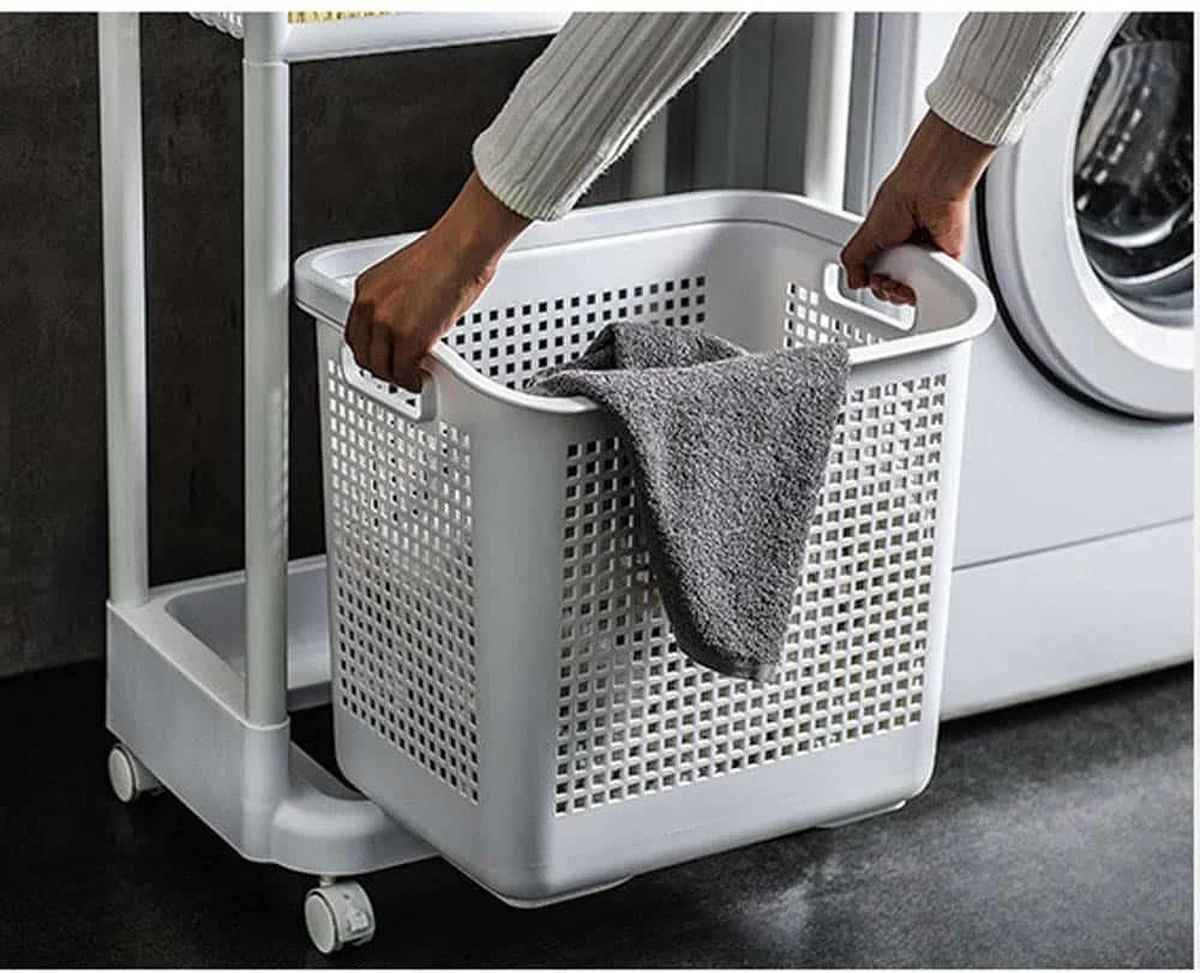 Wasmand Op Wielen - Badkamer Organizer - 3 Lagen - Afneembare Wasmand - Wit - Afbeelding 6