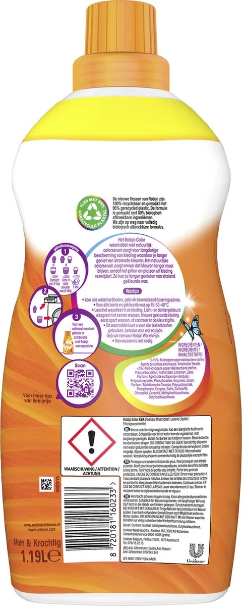 Robijn Klein & Krachtig Classics Color Vloeibaar Wasmiddel - 2 X 34 Wasbeurten - Voordeelverpakking - Afbeelding 3