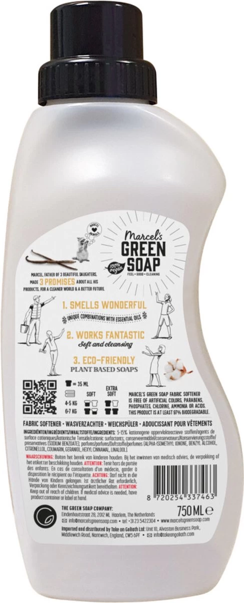 Marcel's Green Soap Wasverzachter Vanille & Katoen - 6 X 750 Ml - Afbeelding 2