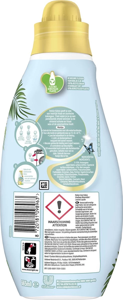 Robijn Klein & Krachtig Collections Color Kokos Vloeibaar Wasmiddel - 6 X 19 Wasbeurten - Voordeelverpakking - Image 3