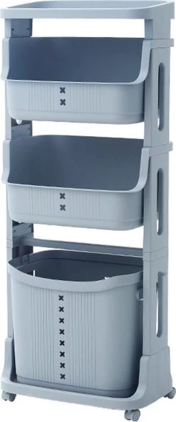 TammaT - Wassorteerder - Wasmand 3 Vakken - Wassorteerder 3 Vakken - Wassorteerder Op Wieltjes - Wasmand - Keukentrolley - Badkamerrek - 43x29x105cm