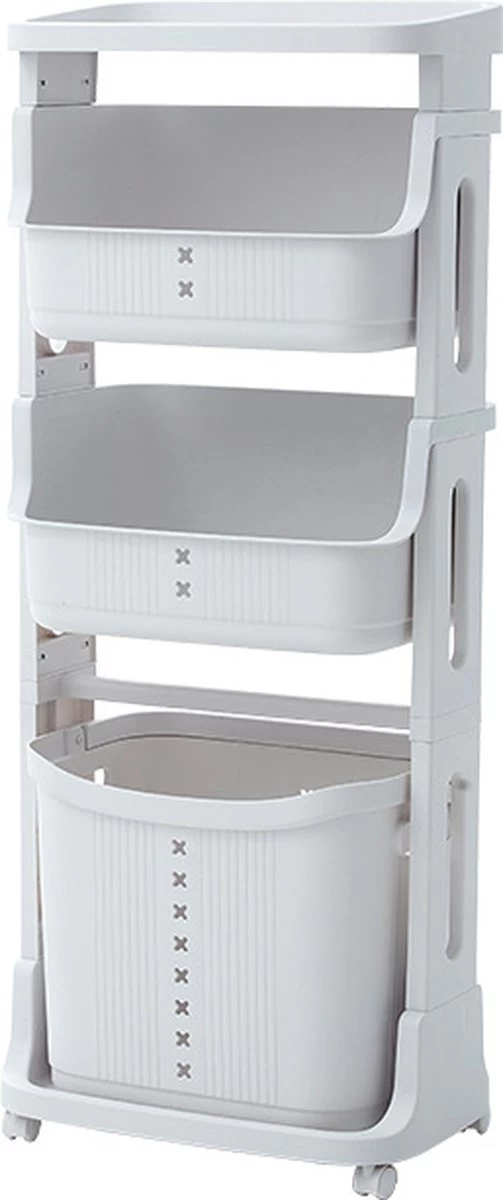 TammaT - Wassorteerder - Wasmand 3 Vakken - Wassorteerder 3 Vakken - Wassorteerder Op Wieltjes - Wasmand - Keukentrolley - Badkamerrek - 43x29x105cm - Afbeelding 2