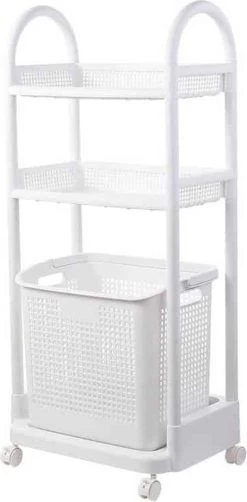 Wasmand Op Wielen - Badkamer Organizer - 3 Lagen - Afneembare Wasmand - Wit