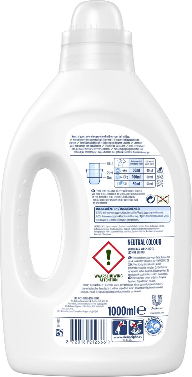 Neutral Vloeibaar Wasmiddel Kleur 1 Liter - Afbeelding 4