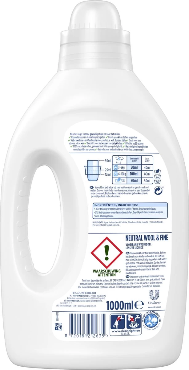 Neutral Voeibaar Fijnwasmiddel 5x 1L - Afbeelding 3