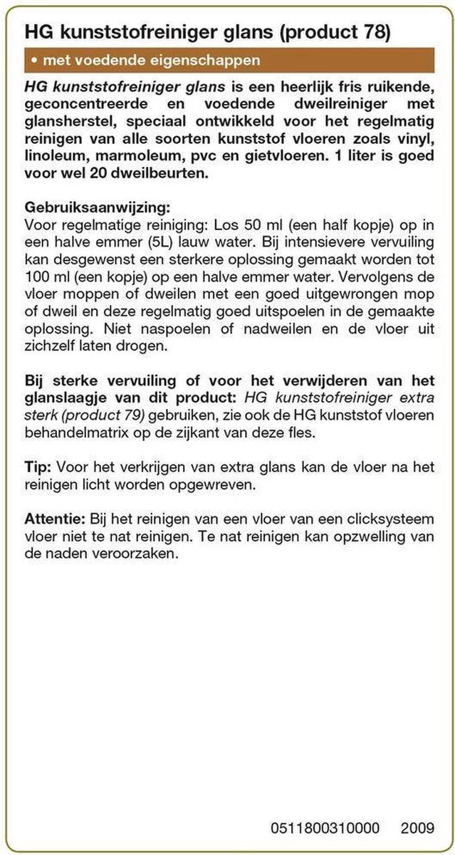 HG Kunststofreiniger Glans - Glansherstel - Geschikt Voor O.a. Pvc, Gietvloeren En Linoleum - Afbeelding 2