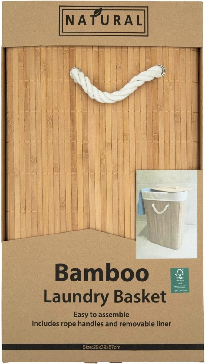 Wasmand Bamboe Met Waszak - 64L - Naturel - Afbeelding 2