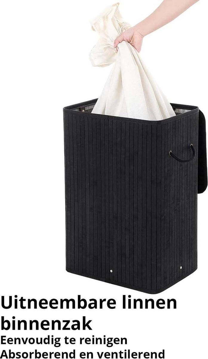 Wasmand Met Deksel 60 L - Bamboe - Zwart - Afbeelding 8