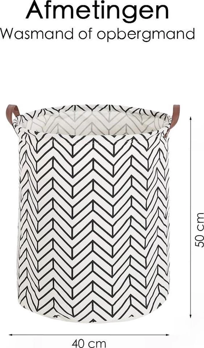 Merkloos Wasmand - Opbergzak - 60L - Waterproof - Zwart/wit - Afbeelding 3