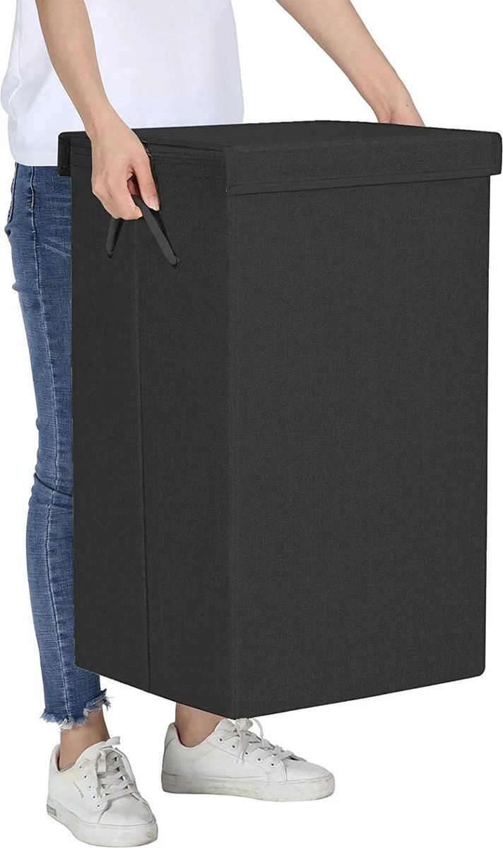 Opvouwbare Wasmand Met Deksel En Handvaten, 85L - Zwart - Afbeelding 3