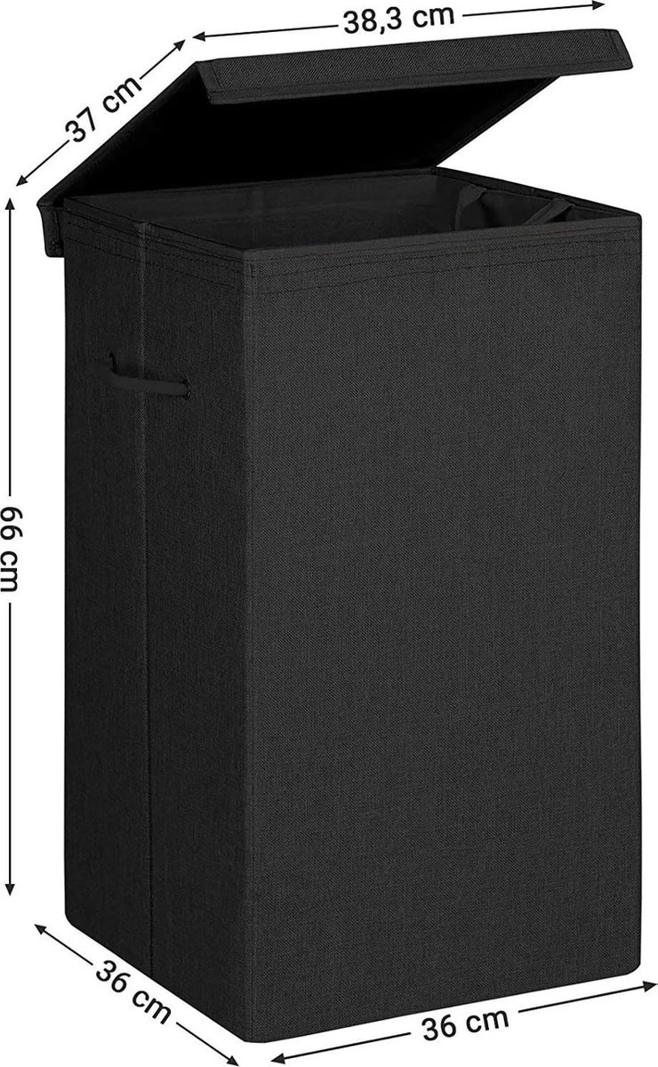 Opvouwbare Wasmand Met Deksel En Handvaten, 85L - Zwart - Afbeelding 4