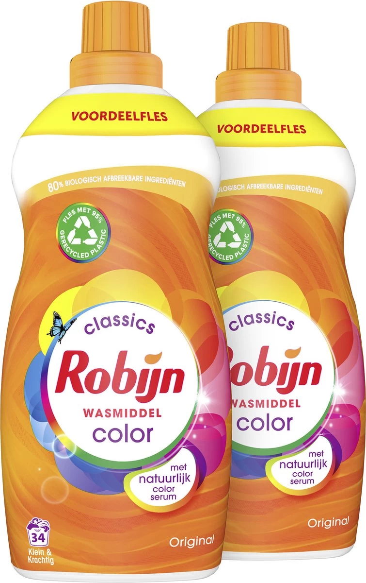 Robijn Klein & Krachtig Classics Color Vloeibaar Wasmiddel - 2 X 34 Wasbeurten - Voordeelverpakking - Afbeelding 2
