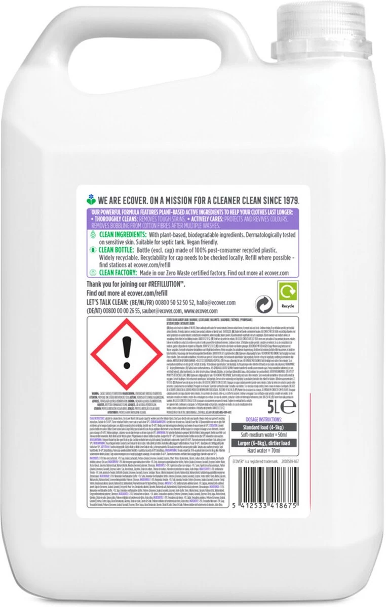 Ecover Vloeibaar Wasmiddel - Color Appelbloesem Freesia - 5L - Afbeelding 7