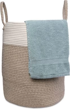 Gadgy Wasmand Katoen - Opbergmand 52 Ltr - Mand Rond Met Handvaten - Wasbox Opvouwbaar - Speelgoedmand