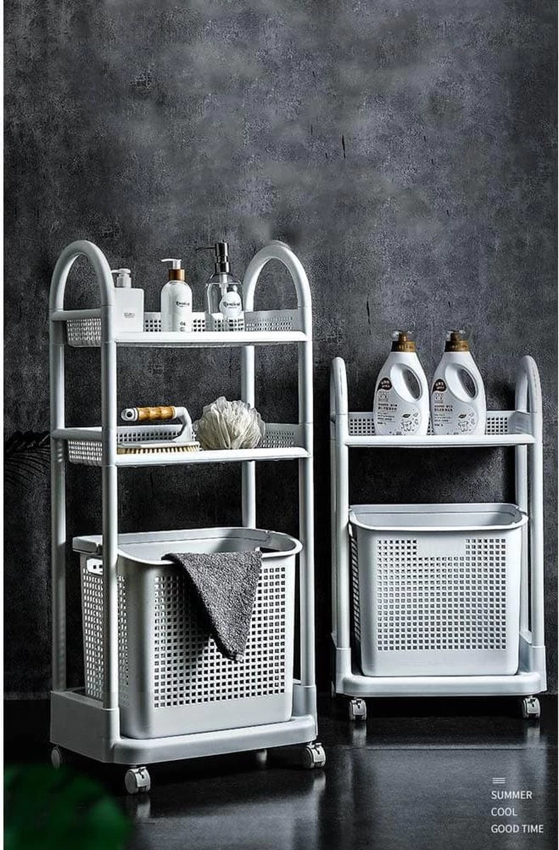 Wasmand Op Wielen - Badkamer Organizer - 3 Lagen - Afneembare Wasmand - Wit - Afbeelding 11