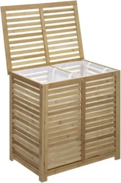 Merkloos Bamboe Wasmand XL Dubbel - Rieten Mand Met Deksel - 60 X 40 X 58 Cm