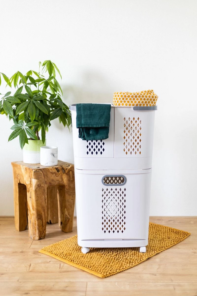 Sens Design Wasmanden Met Deksel - Wassorteerder 3 Vakken Op Wieltjes - Afbeelding 9