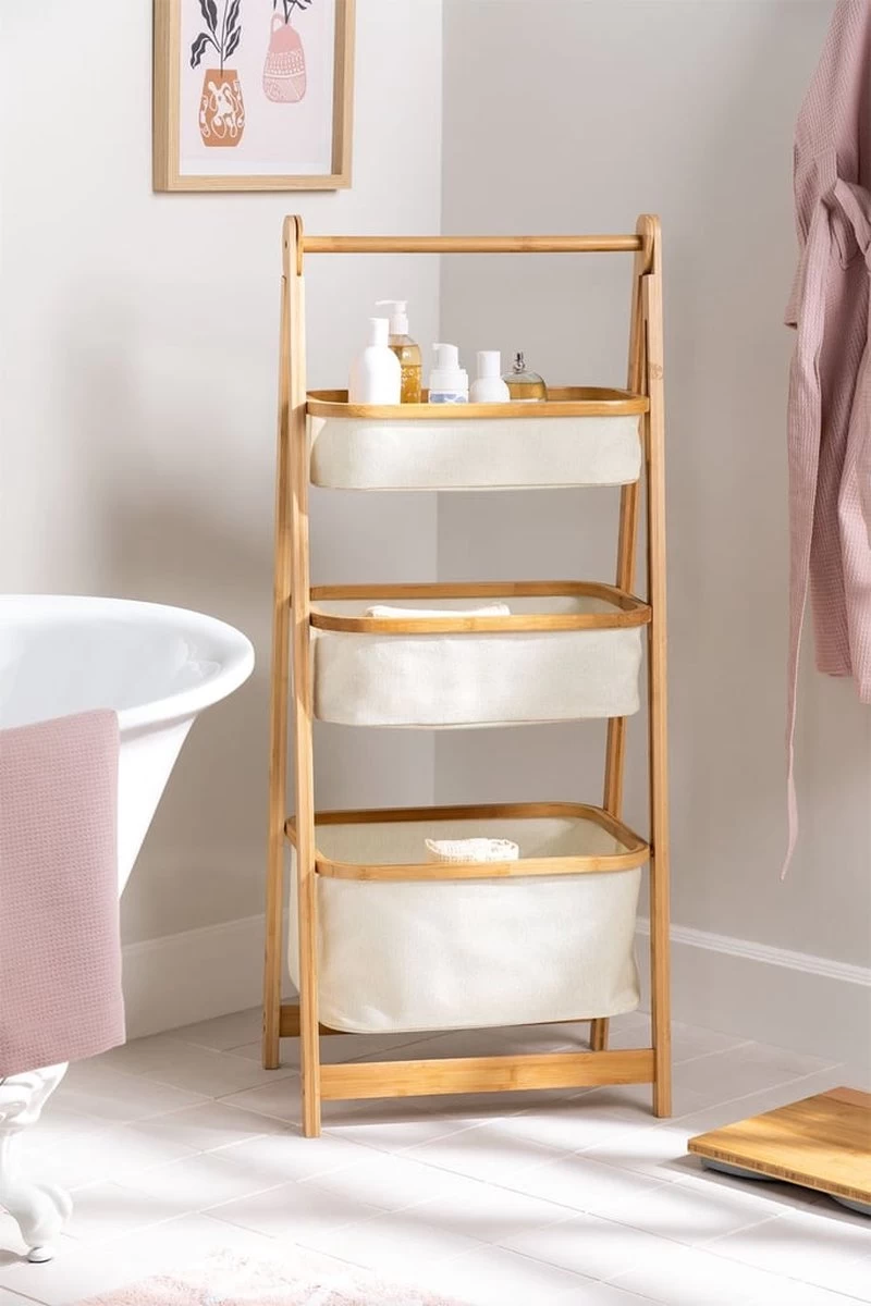 MIRA Home - BOSTIC - Almeria - Bamboe Rek Met 2 Manden - Duurzaam En Veilig Opbergen - Duurzaam - Afmetingen 45x97cm