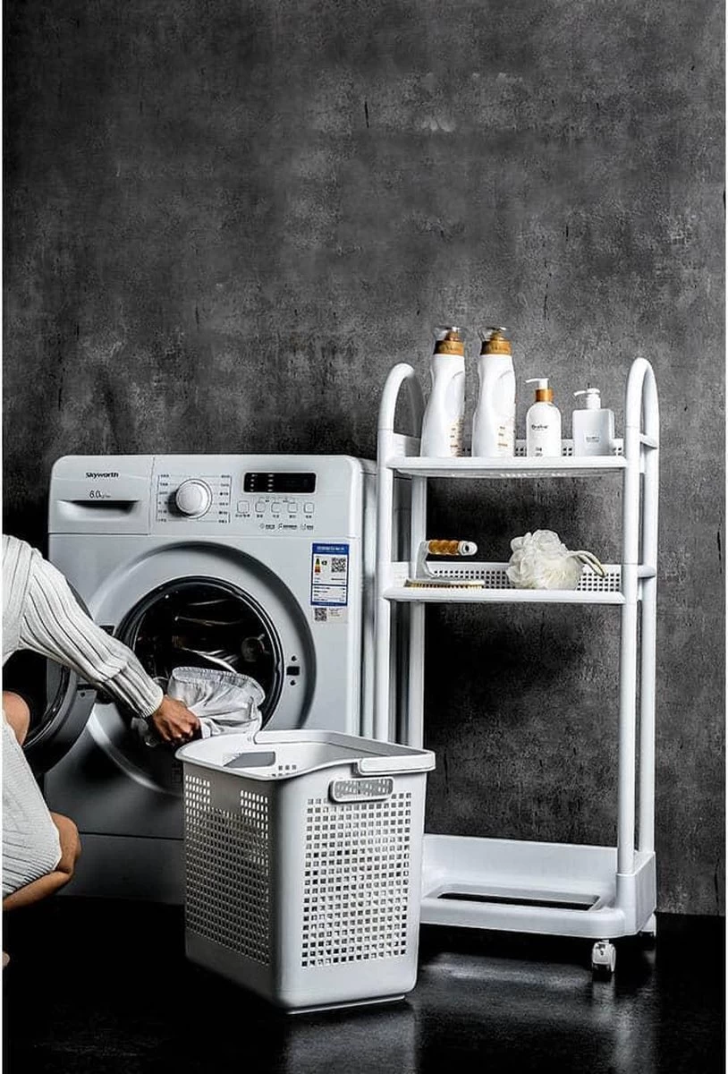 Wasmand Op Wielen - Badkamer Organizer - 3 Lagen - Afneembare Wasmand - Wit - Afbeelding 18