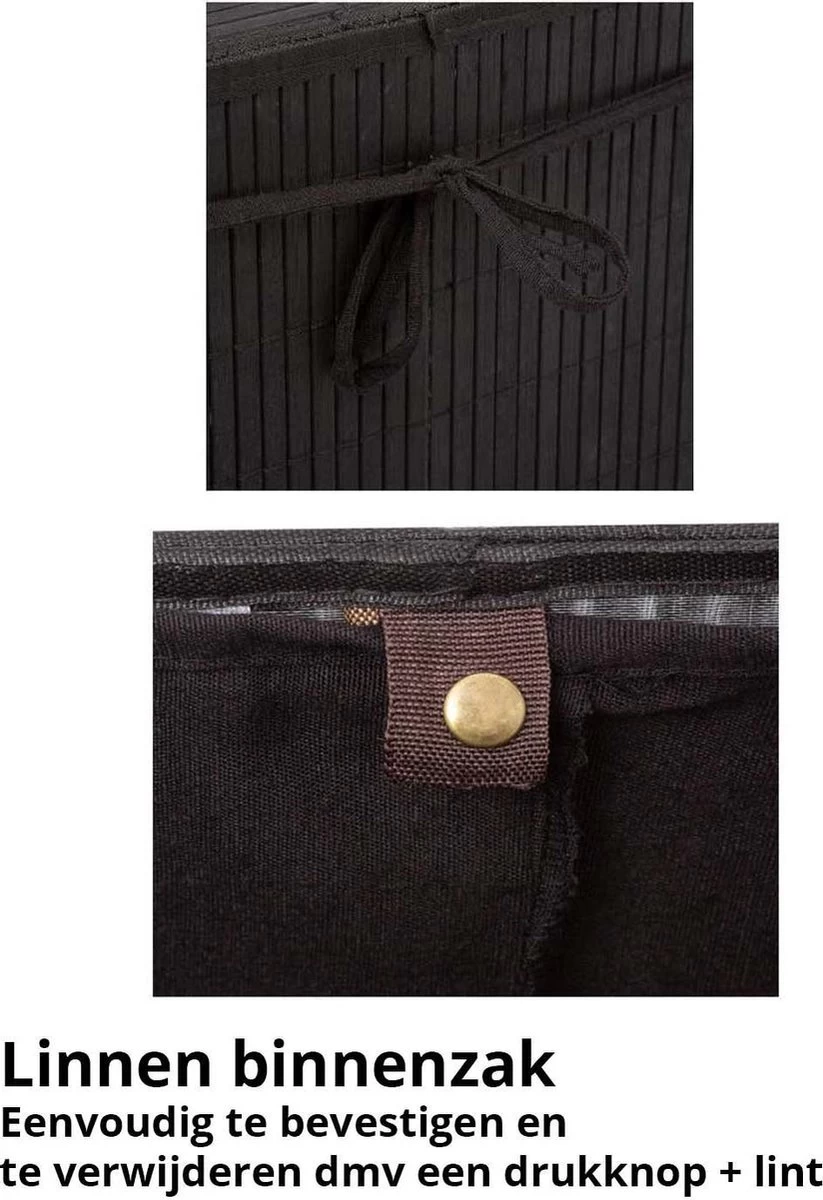 Wasmand Met Deksel 60 L - Bamboe - Zwart - Afbeelding 2