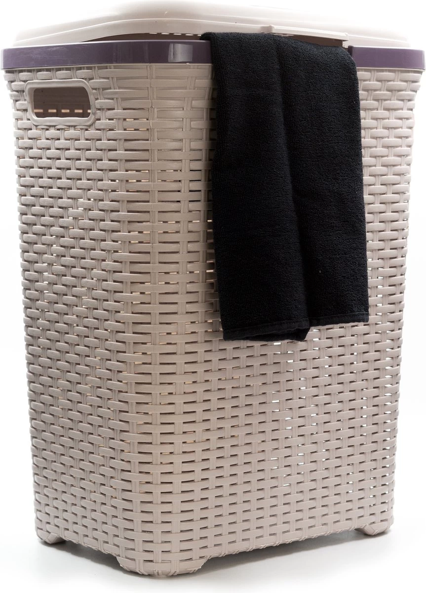 PrimeHome Wasmand Met Deksel – Wassorteerder - Wasbox - Wasmanden Met Deksel - 55 Liter – Kunststof - Roze - Afbeelding 2