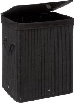 Wasmand Met Deksel 60 L - Bamboe - Zwart