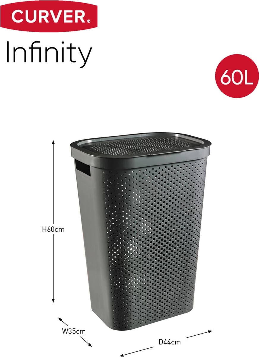 Curver Infinity Recycled Wasmand Met Deksel - 60L - 2 Stuks - Antraciet - Afbeelding 7