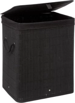 Mdxl® Bamboe Wasmand Zwart / Badkamer / Opvouwbaar / Mand Voor Wasgoed / Met Deksel / Met Handvaten / 60L